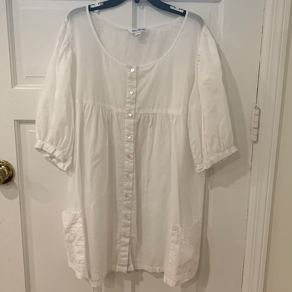 April Cornell White Sheer Cotton Sleep Nighty Heart Button Embroidered Size 3X